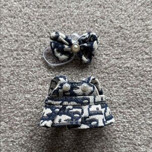 Labubu Blue and Cream Pattern Dress and Bow Outfit